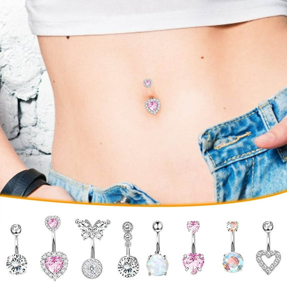 PONPRNGY Set of 8 Belly Button Rings Belly Piercing Jewelry Navel Rings Surgical Steel Belly Rings