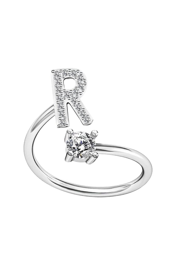 Silver Adjustable Initial Ring for Women Alloy Letters A-Z 26 Alphabet Rings Valentine's Day Gift