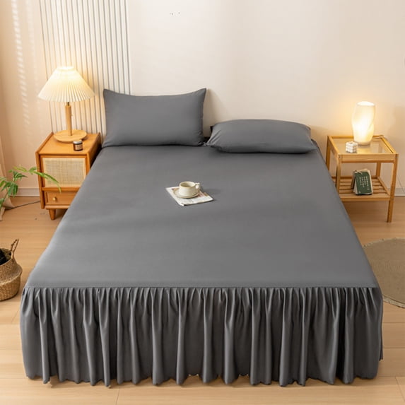 PONPRNGY Solid Color Bed Skirt Concise Washed Cottons Edge Bedspread Skirt Bed Hats Bed Sheet Dirtproof Non-slip Protective Cover Cover