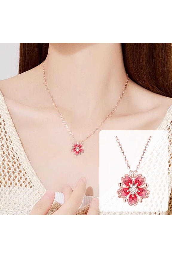 Spinning Necklace Women Gold Plated Flower Pink Crystal Pendant Necklace Valentine's Day Gift