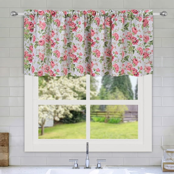 PONPRNGY Spring Summer Floral Curtain Valances for Kitchen Window Rod Pocket Valance Windows Treatments 1 Panel Short Toppers Curtains 55x18 Inch for Bedroom Living Room Décor