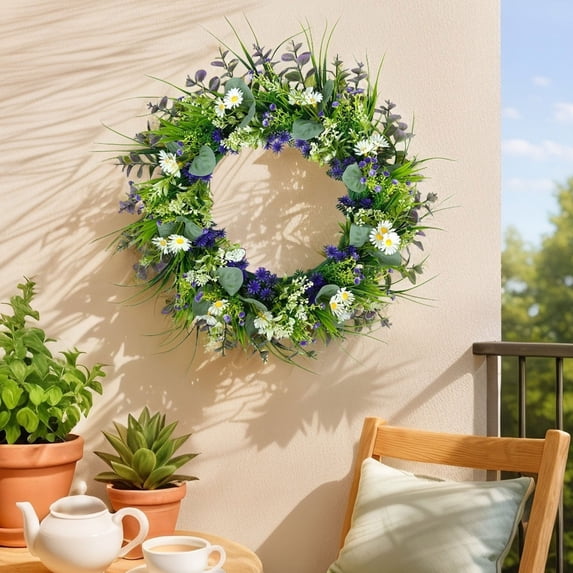 PONPRNGY Spring Summer Wreath Tulip Wreath for Front Door with Purple Tassels, Eucalyptus Leaves, Ferns, Butterflies for Indoor Outdoor Wall Festival Home Farmhouse Wedding Decor