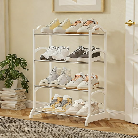 PONPRNGY Stackable Small Shoe Rack, Entryway, Hallway and Closet Space Saving Storage and Organization (4-Tier)