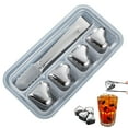 thumbnail image 1 of PONPRNGY Stainless Steel Ice Cubes, 4-PCS Reusable Whiskey Stones, Chilling Stones for Wine with Non-Slip Ice Tongs & Freezer Storage Tray, 1 of 7