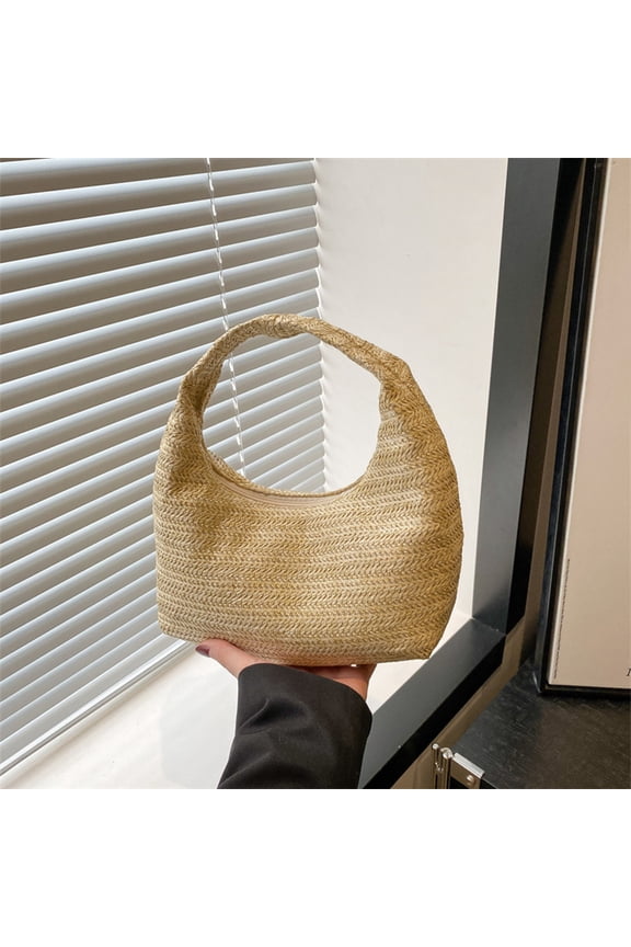 Straw Bag for Women Crescent Shoulder Handbag Straw Summer Beach Tote Handbag Raffia Woven Hobo Bag