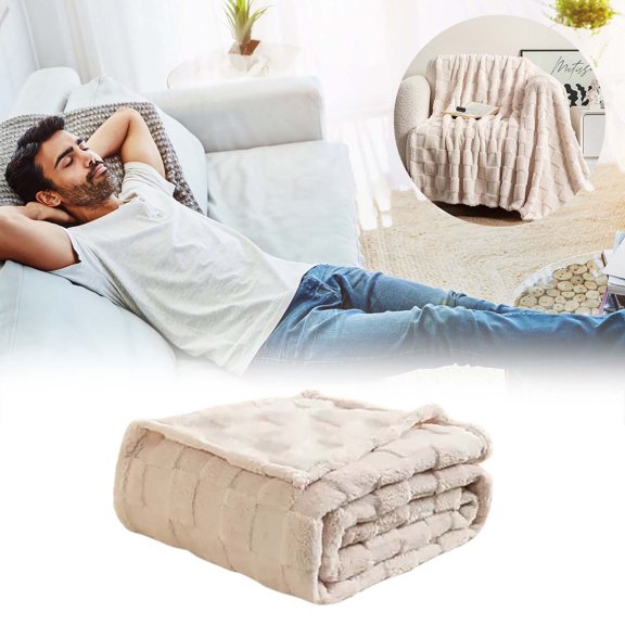 PONPRNGY Super Soft Throw Blanket Premium Silky Flannel Fleece 3D Checkered Lightweight Bed Blanket All Season Use, 51"x61"