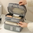 thumbnail image 1 of PONPRNGY Three Layer Makeup Bag, Large Mesh Travel Cosmetic Pouch with Double Zipper, Vertical Make up Bag, Multifunctional Toiletry Bag for Makeup Brushes, 1 of 6