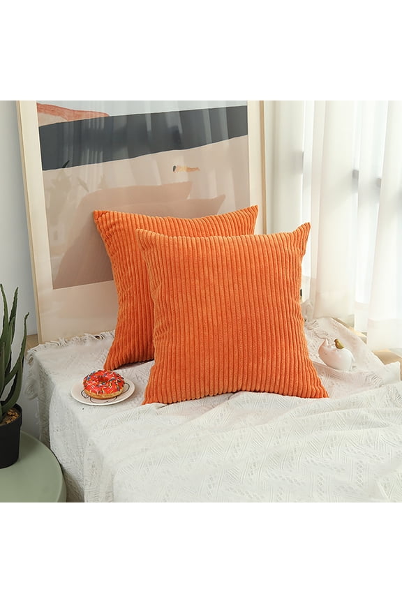 Throw Pillow Covers Decorative 1Pc Soft Velvet Corduroy Striped Square Cushion Cover for Bench Couch Decor, 19 x 19 inch