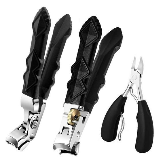 PONPRNGY Toenail Clippers for Seniors Ingrown Thick Toenails, Angled Head Toe Nail Clippers withcher, Slanted Toenail Clippers, Wide Opening Nail Cutter with Long Handle, 3PCS