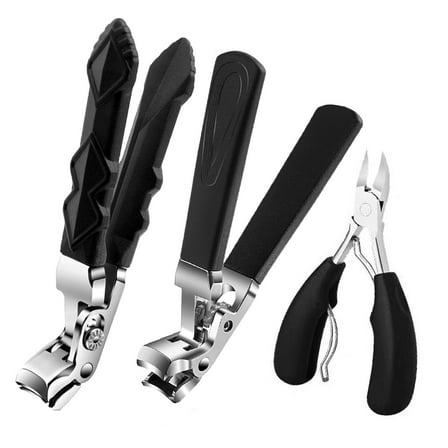 PONPRNGY Toenail Clippers for Seniors Ingrown Thick Toenails, Angled Head Toe Nail Clippers withcher, Slanted Toenail Clippers, Wide Opening Nail Cutter with Long Handle, 3PCS