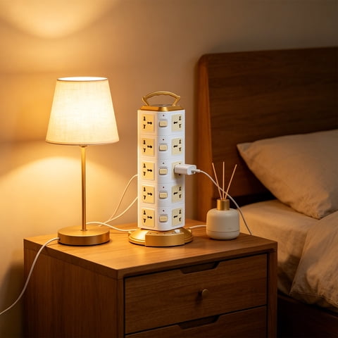 PONPRNGY Tower Power Strip Flat Plug, Surge Protector Charging Station with Overload Protection, Widely Spaced Multiple Outlets Extension Cord for Home, Dorm, office