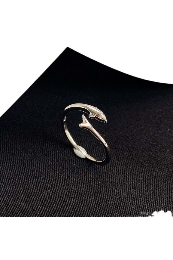 Vintage Dolphin Women Open Band Ring, Adjustable Sterling Silver Plated Ring