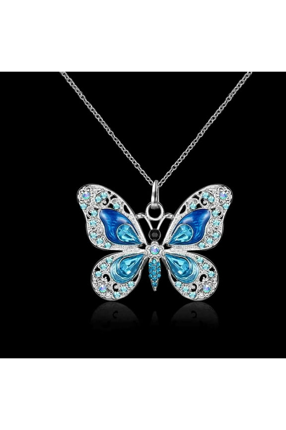 Vintage Multicolor Butterfly Necklace Bohemian Multicolor Enamel Butterfly Necklace Rhinestone Butterfly Pendant Necklace Chain Enamel Ethnic Costume Jewelry for Women