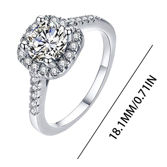 PONPRNGY White Gold Plated Cubic Zirconia Promise Halo Engagement Promise Eternity Ring for Women