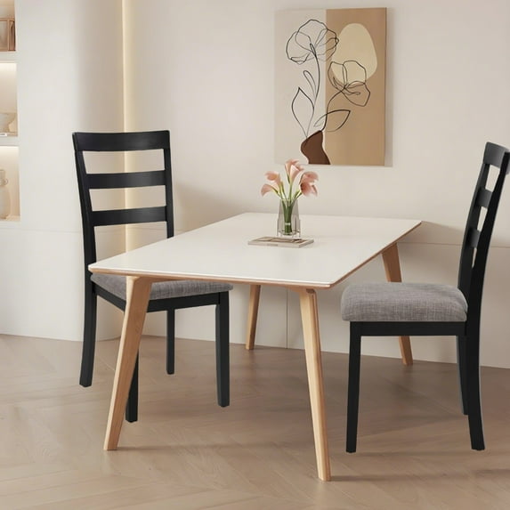 PONPRNGY Wood Dining Chairs Set of 2, Farmhouse Kitchen Chair with Cushion Seat, Armless Wooden Dining Side Chairs, High Ladder Upholstered Dining Room Chair