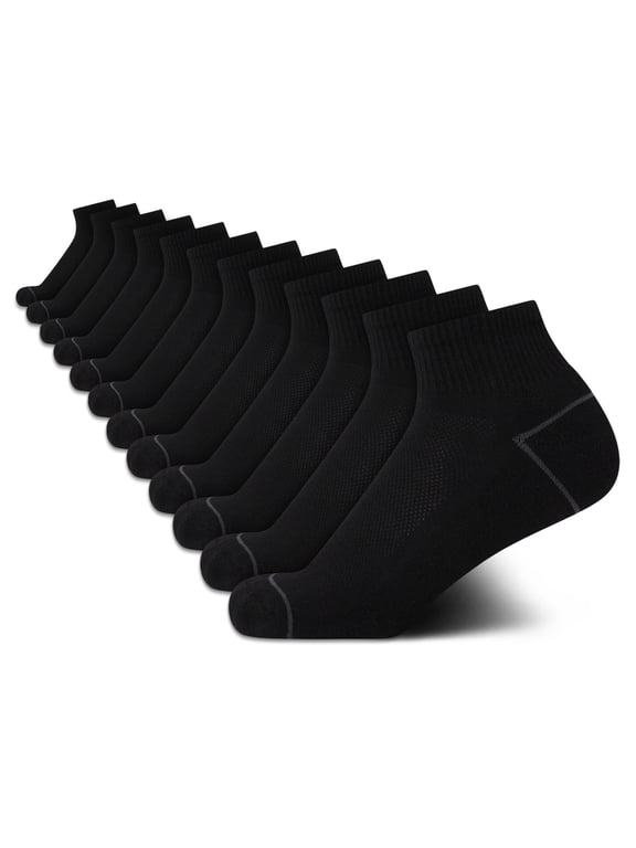 PONY Kids Quarter Socks - 12 Pack Soft Stretch Performance Kids Socks for Boys and Girls, Size 9-11, Black-12PK