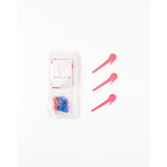 THE PONY PICK By Lolly - Elastic Rubber Bands Cutter for Hair/Elastic Hair Band Remover - Pain Free - Easy Removal - 3 Pack of Pink Pony Picks & 50 Colored Hair Elastics, Easy Grip Tools & Accessori