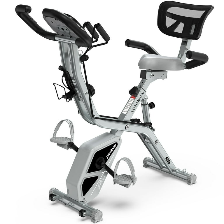 POOBOO 4-in-1 Folding Gym Bike, Upright Recumbent, 300 Lbs