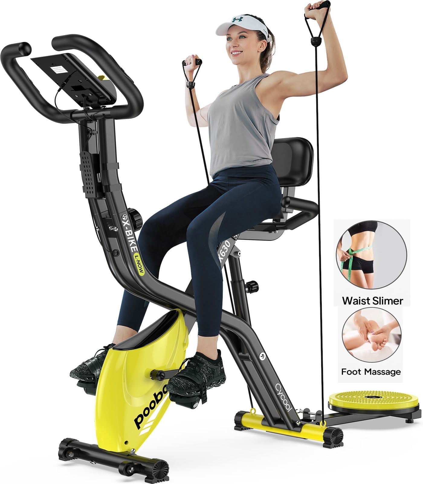 POOBOO 4-in1 Magnetic Indoor Cycling Bike Stationary Ajustable Exercise Bike with Twister Board Home Cardio Workout 320 Lbs