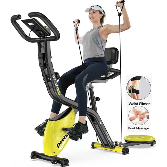 POOBOO 4-in1 Magnetic Indoor Cycling Bike Stationary Ajustable Exercise Bike with Twister Board Home Cardio Workout 320 Lbs