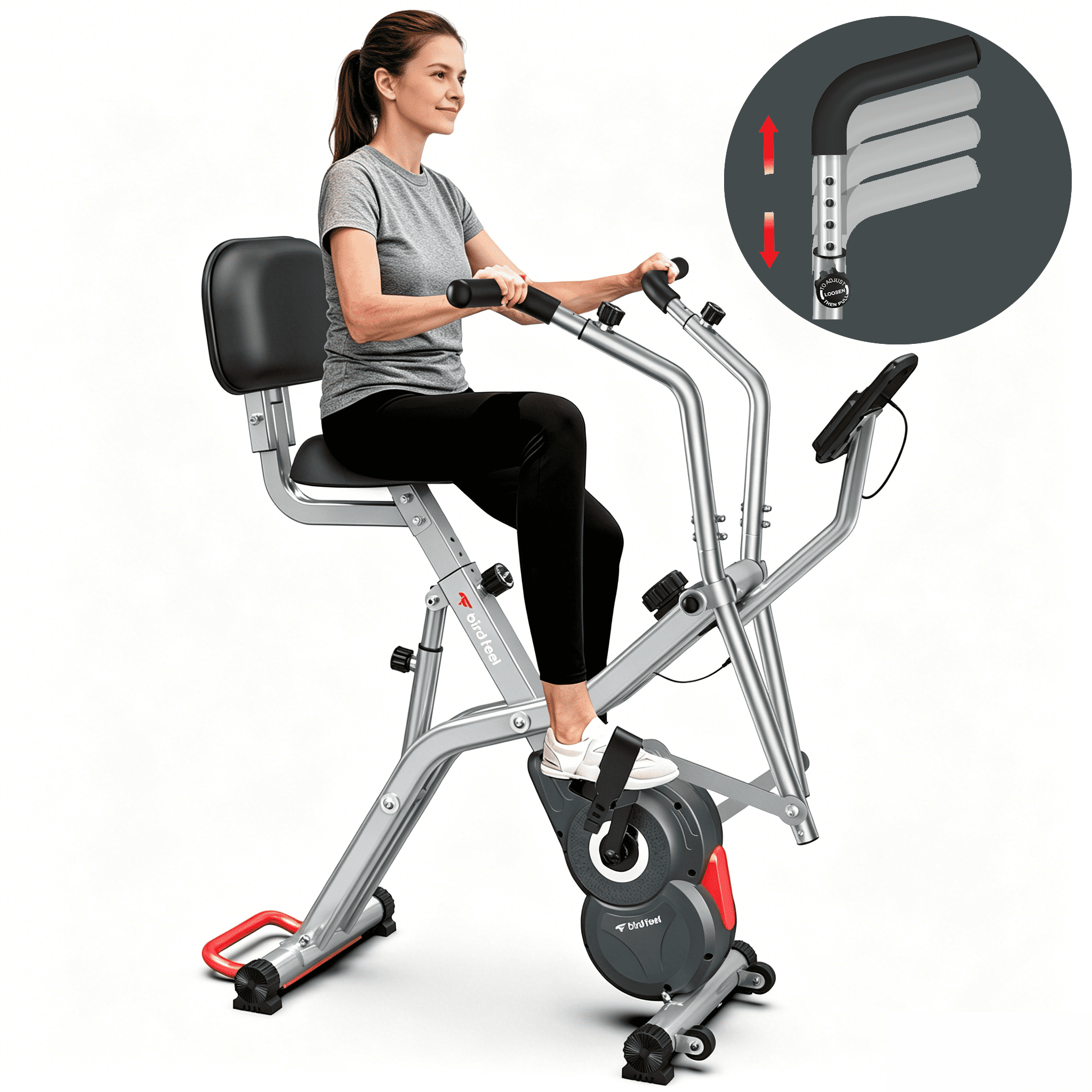 POOBOO Silent Magnetic Resistance Indoor Cycling Bike Exercise Bike with Arm Exerciser Stationary Bike for Home Gym Exercise