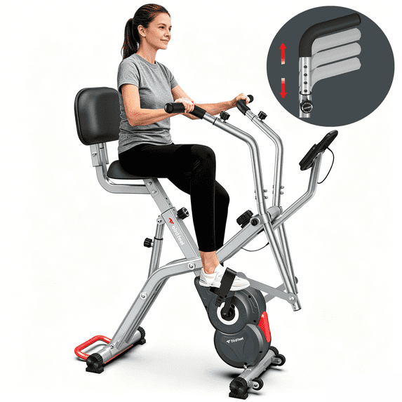 POOBOO Silent Magnetic Resistance Indoor Cycling Bike Exercise Bike with Arm Exerciser Stationary Bike for Home Gym Exercise