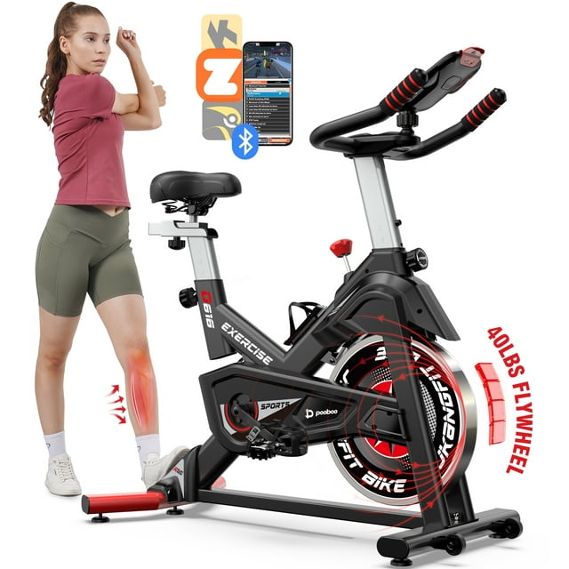 POOBOO Indoor Cycling Bike Exercise Bike Bluetooth Stationary Bike Heavy-duty Flywheel with Silent Magnetic Resistance 100 Levels for Home Gym Exercise