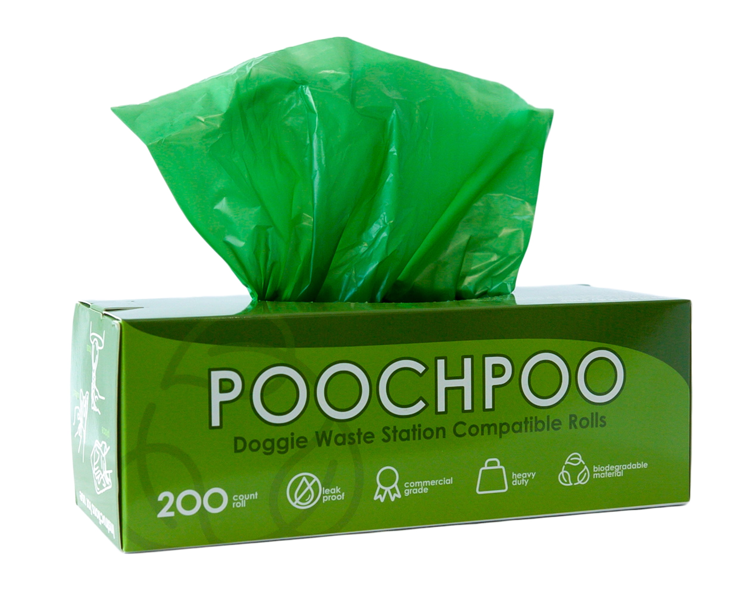 POOCHPOO Biodegradable Dog Waste Station Refill Bags Green - (10 rolls of 200 bags; 2000/Carton) - Pet Waste Disposal, Office, Park, Home, Dog Waste Station