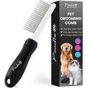 POODLIE Poodle Pet Dog Combs for Grooming Matting - Metal Comb for Dogs with Long & Short Stainless Steel Teeth - Dematting Comb for Cats to Remove Matted Hair & Knots, Black