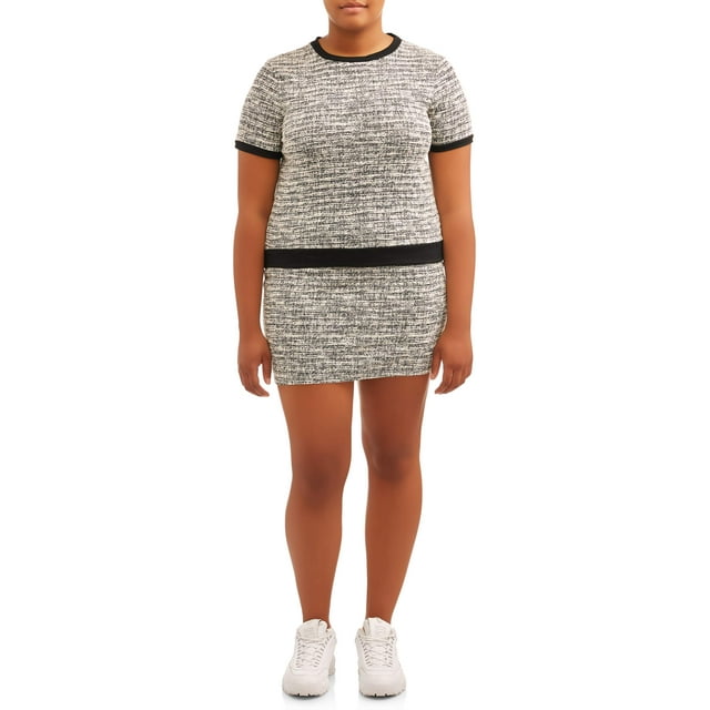 POOF Juniors' Plus Size Tweed Mini Skirt and Crewneck Top Set