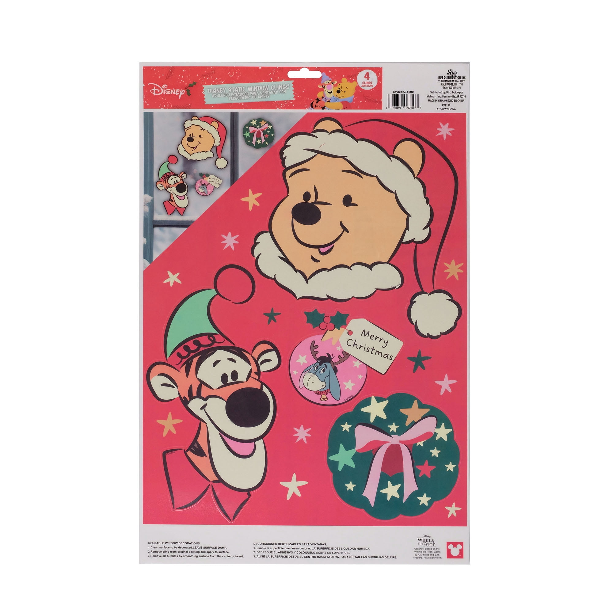 Disney Winnie the Pooh Christmas Window Clings – Holiday Window Decorations Featuring Pooh, Tigger & Eeyore