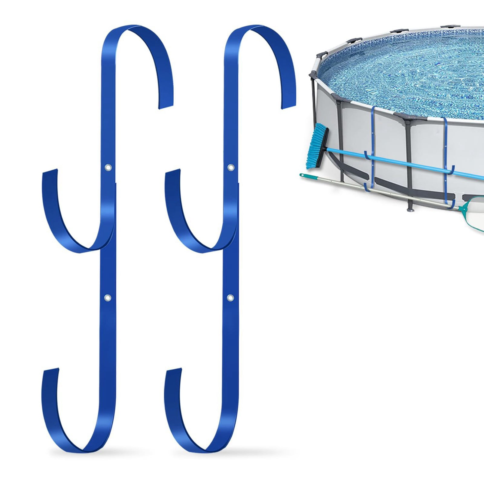 Diy Pool Rake POOL Swimming Pool Aluminum Pole Hanger Set, Blue, 1-Pack (2 Hooks ...