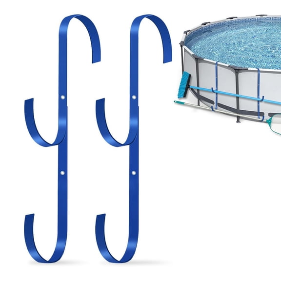 POOL Swimming Pool Aluminum Pole Hanger Set, Blue, 1-Pack (2 Hooks), for Telescoping Poles, Leaf Rakes, Skimmers, Nets, Brushes, Vacuum Hoses (1pk)