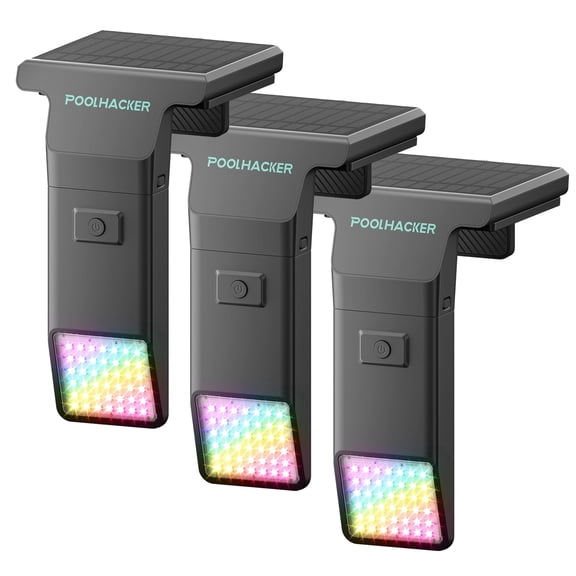 POOLHACKER 3 Pack Solar Pool Lights, 10-Color 4-Mode Submersible LED Lights with Timer & Remote for Inground & Above Ground Pool