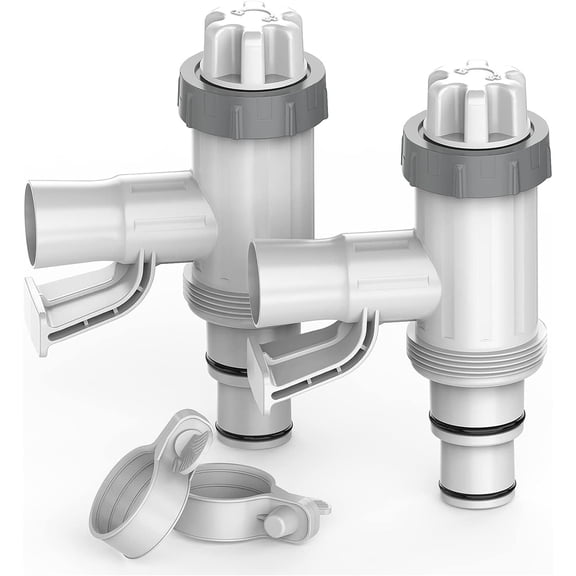 POOLHACKER Above Ground Pool Hose Adapter with Plunger Valve and Pipe Holder, Round Top 2 Pack, Replacement Parts for Pool Pump System, Fits 1.25" or 0.5" Hoses