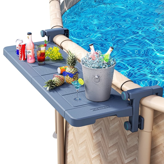 POOLHACKER Poolside Bar for Above Ground Round Pools, Swim up Table with Smart Fold, Weather Resistant, Holds 50 lbs, Phantom Gray, 38.5 x 11.7 inches