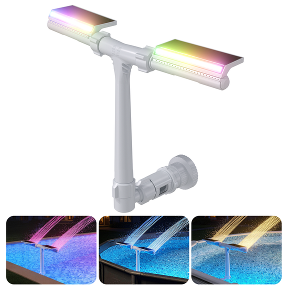 POOLHACKER Solar Pool Fountain with Color Changing LED, Dual Spray Cools Water Up to 15F, Auto On/Off Timer & Remote for Above & Inground Pools