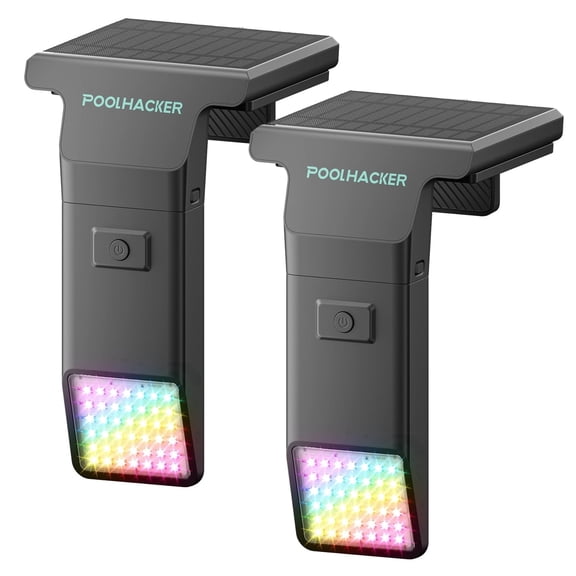 POOLHACKER 2 Pack Solar Pool Lights, 10-Color 4-Mode Submersible LED Lights with Timer & Remote for Inground & Above Ground Pool