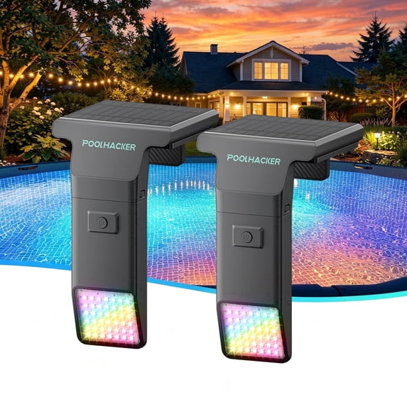 POOLHACKER 2 Pack Solar Pool Lights, 10-Color 4-Mode Submersible LED Lights with Timer & Remote for Inground & Above Ground Pool