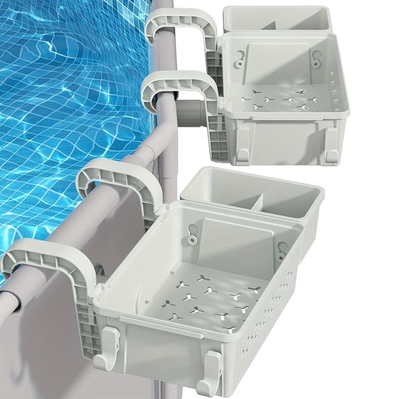 POOLHACKER Poolside Storage Baskets for Above Ground Pool, 2-Pack Cup Holder Basket for Drinks and Towels, Pool Accessories with Mesh Drainage, Weather Resistant