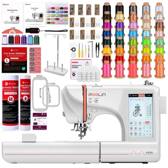 POOLIN EOC05 4in x 9.2in Embroidery Machine with Deluxe Accessory Bundle