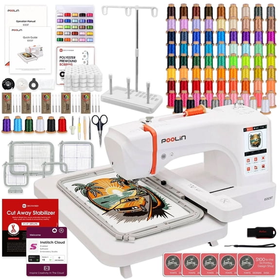POOLIN EOC07 7.9in x 15in Embroidery Machine with 86 Embroidery Spools