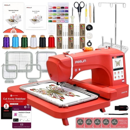 POOLIN EOC07 7.9in x 15in Hoop Area Computerized Embroidery Machine - Red