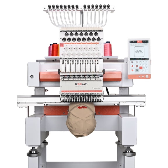POOLIN EOV 15-Needle Cap Embroidery Machine, Compact Multi-Needle for Small Business & Home Shop, Cap & Flat Embroidery, WiFi Transfer, InStitch Software