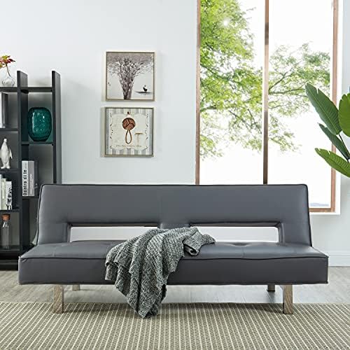 POOMBIUBIU Astrid Futon Sofa Bed Faux Leather Futon Couch Modern