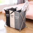 thumbnail image 1 of POP CLOSETS 135L Large Divided Laundry Basket Waterproof Hamper Sorter Bag Dirty Clothes Collapsible Storage 3 Section Laundry Baskets, 1 of 9