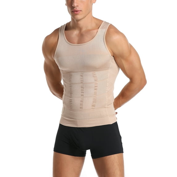 POP CLOSETS Men's Compression Tank Top Seamless Body Shaper Vest Shirt Shapewear Abs Abdomen Slimming Gymwear Undershirts