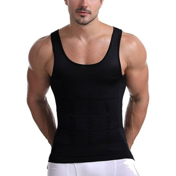 POP CLOSETS Mens Slimming Body Shaper Vest Abdomen Compression Tank Top Tummy Control Vest Thermal Shapewear Belly Hiding Undershirts