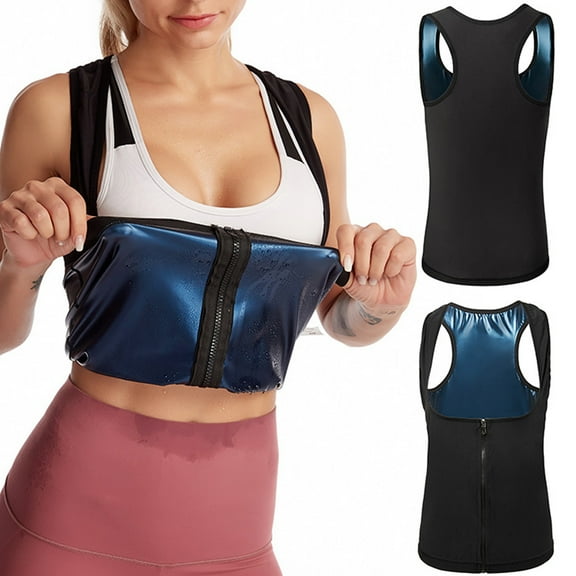 POP CLOSETS Sauna Sweat Vest for Women Weight Loss Workout Tank Top Waist Trainer Shirt with Zipper