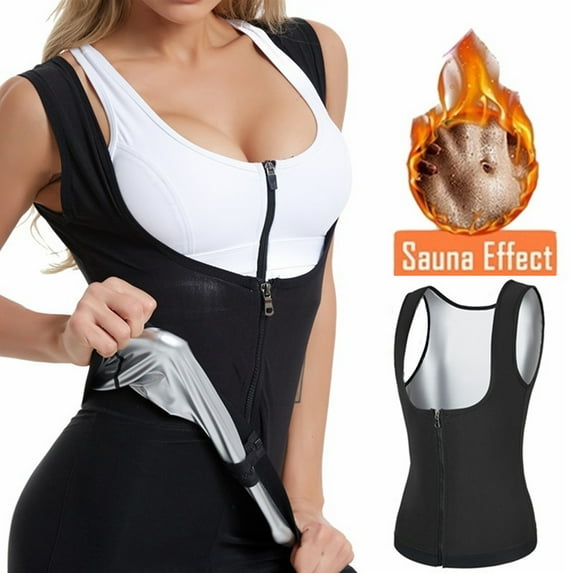 POP CLOSETS Sauna Sweat Vest for Women Weight Loss Workout Tank Top Waist Trainer Shirt with Zipper